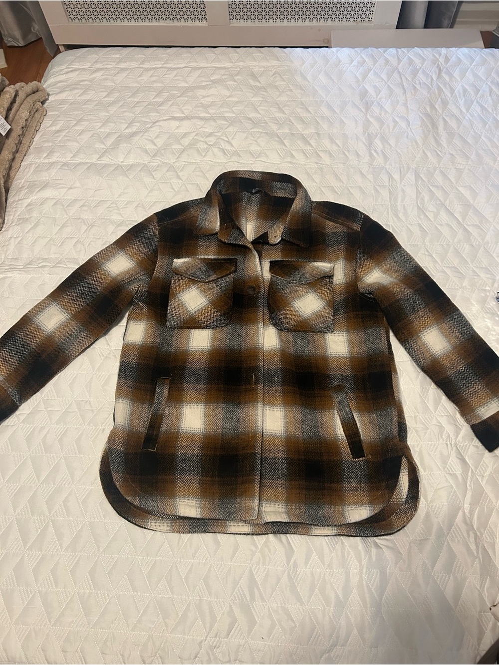 Plaid Utility Shacket in Brown and Cream